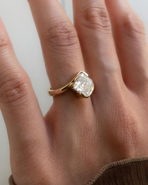 White Zircon Octagon Ring, Gold Plated