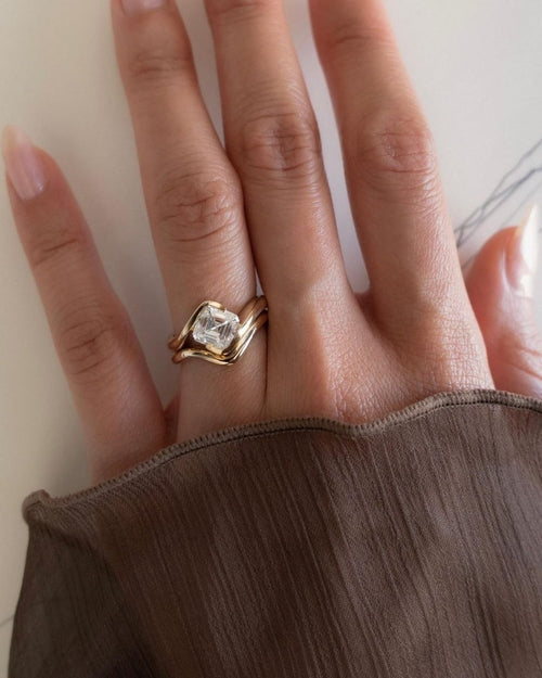 White Zircon Octagon Ring, Gold Plated