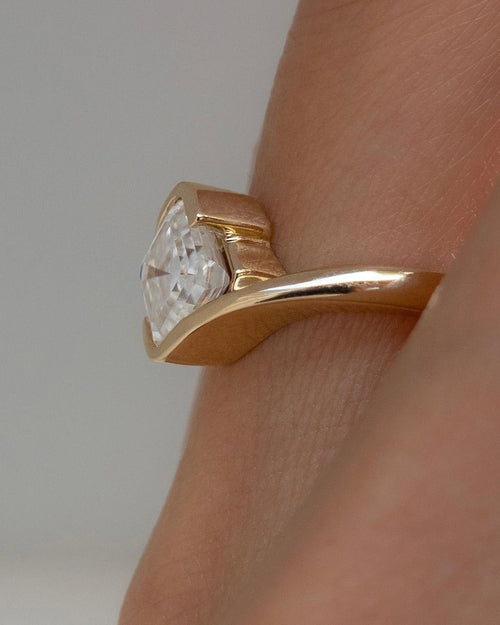 White Zircon Octagon Ring, Gold Plated