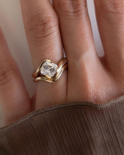 White Zircon Octagon Ring, Gold Plated