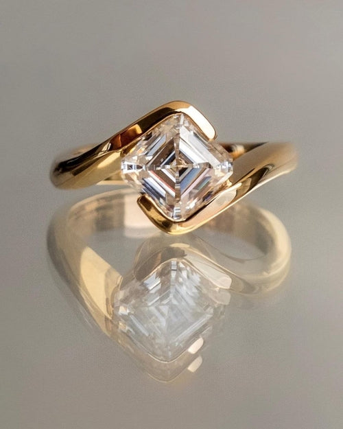 White Zircon Octagon Ring, Gold Plated
