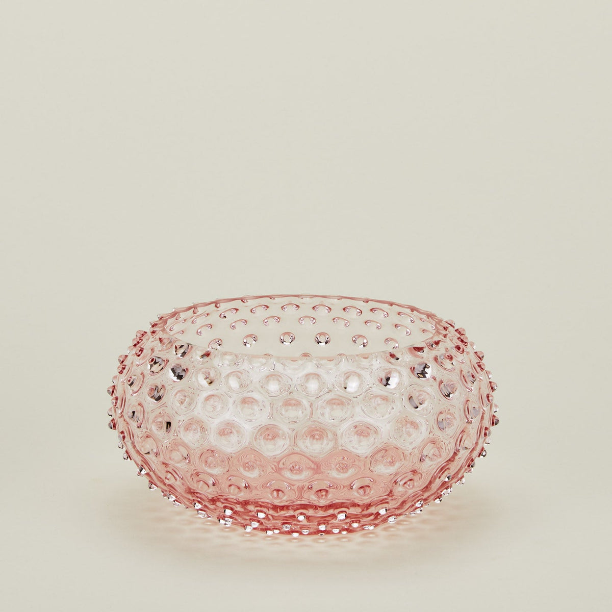 Glass hobnail blush serving bowl.