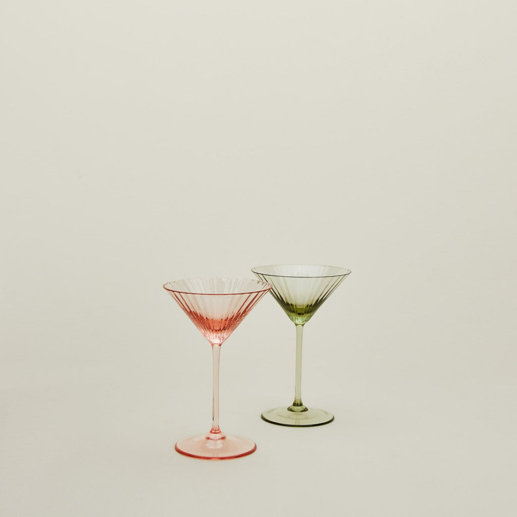 Martini glasses in blush and olive.