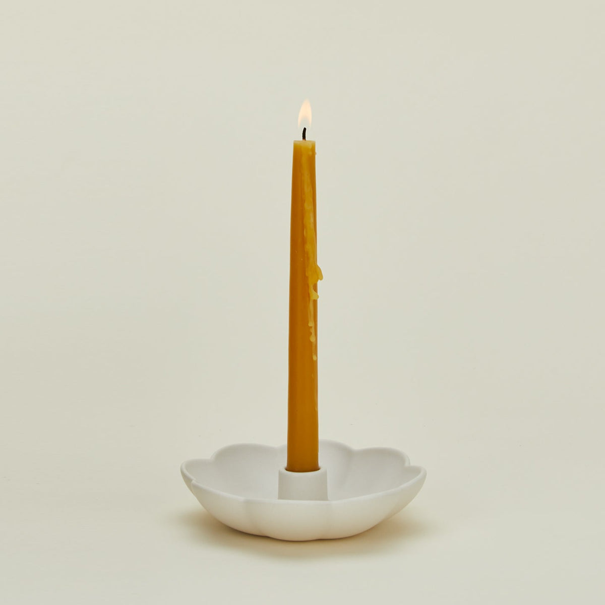 Floral Society Fleur Taper Holder with lit candle