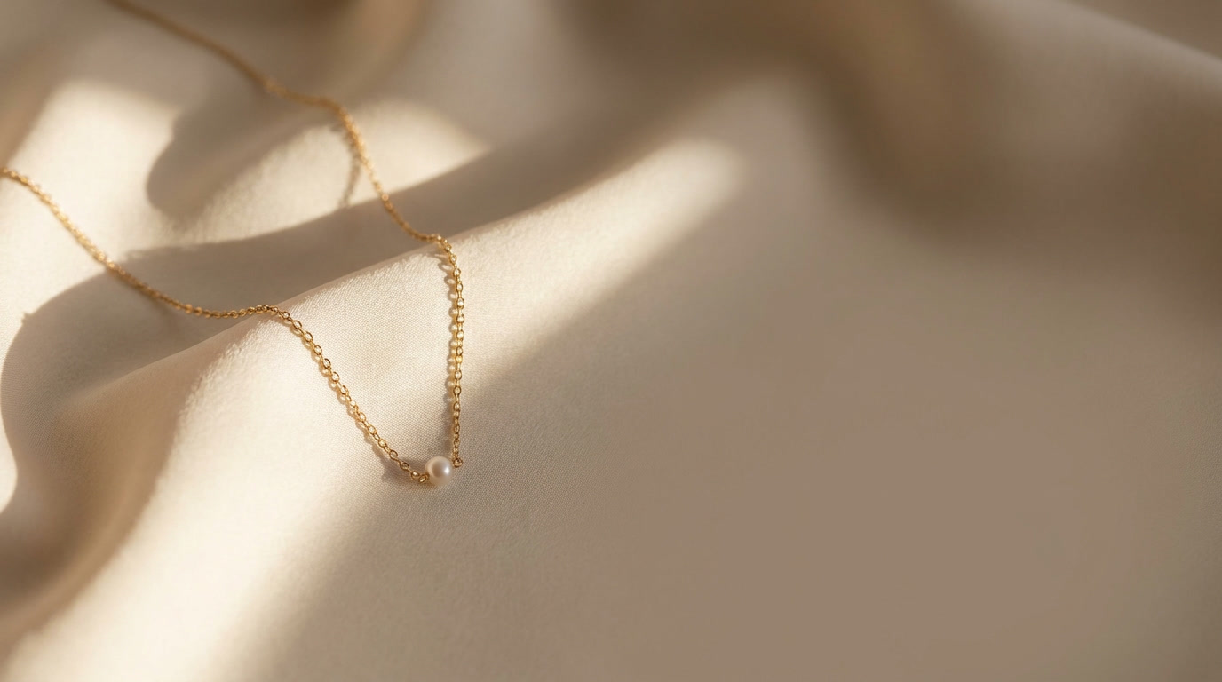 Gold chain necklace on cream silk - hero banner
