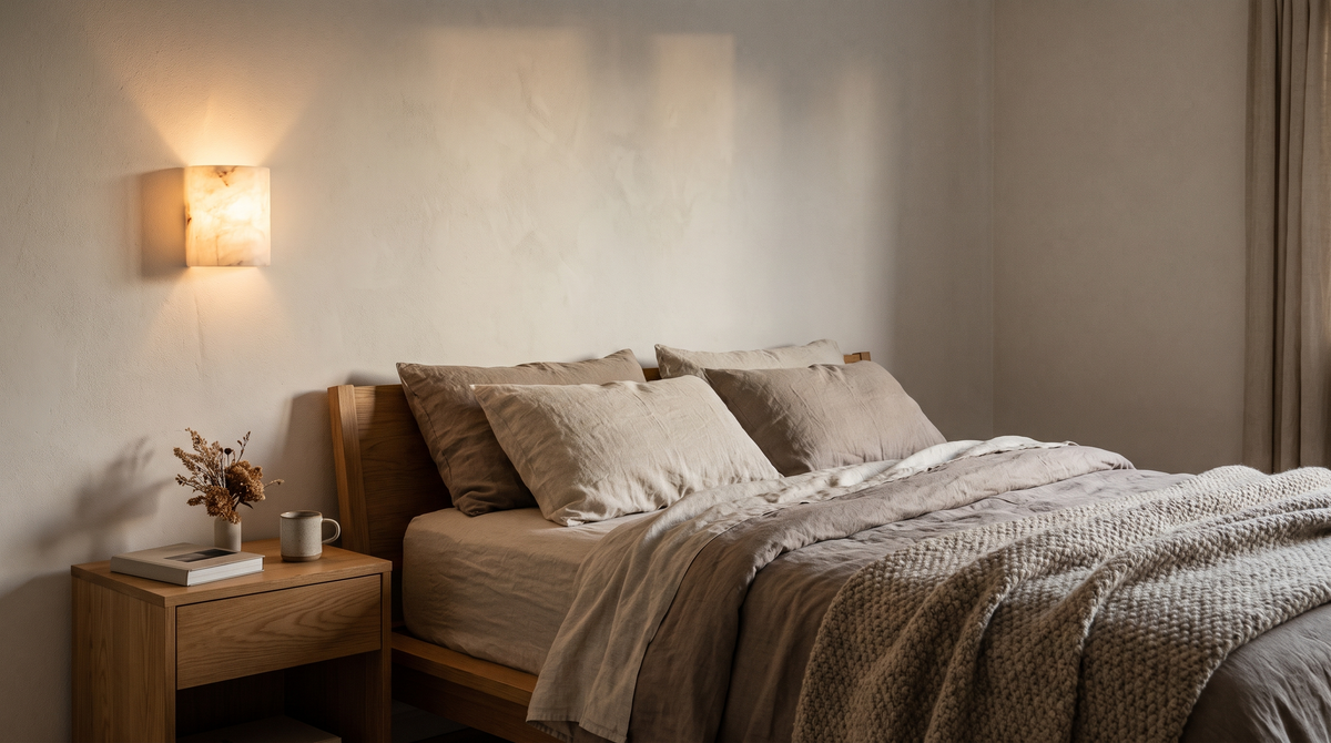 Bedroom corner with a soft wall light
