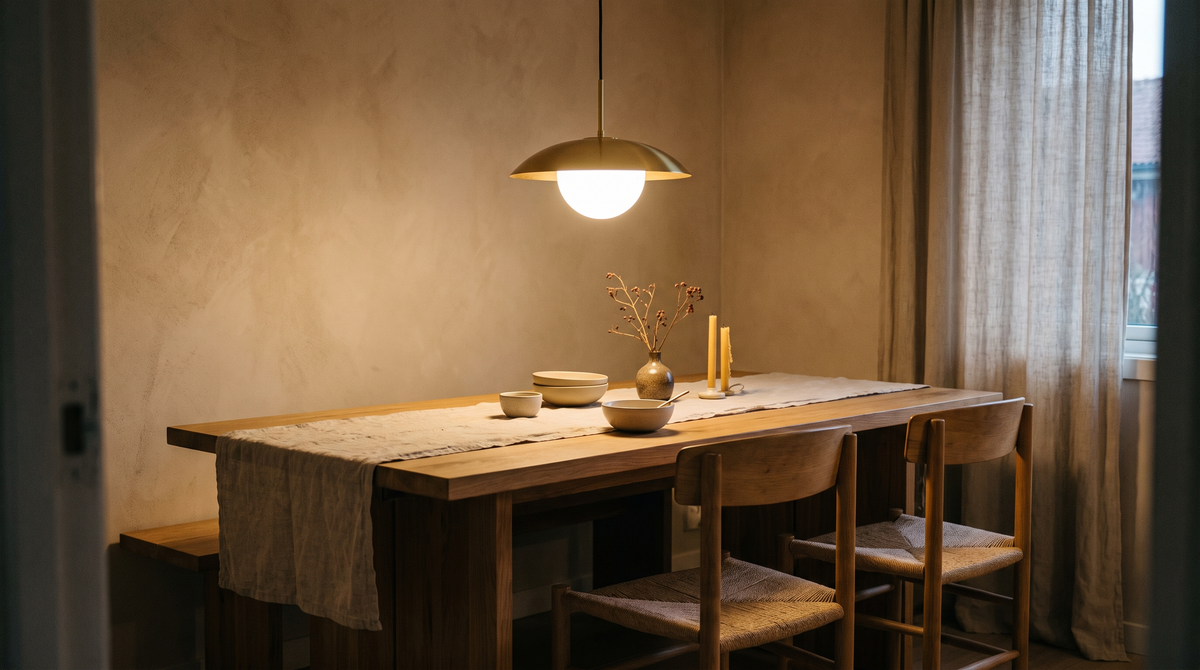 Dining table under a pendant light