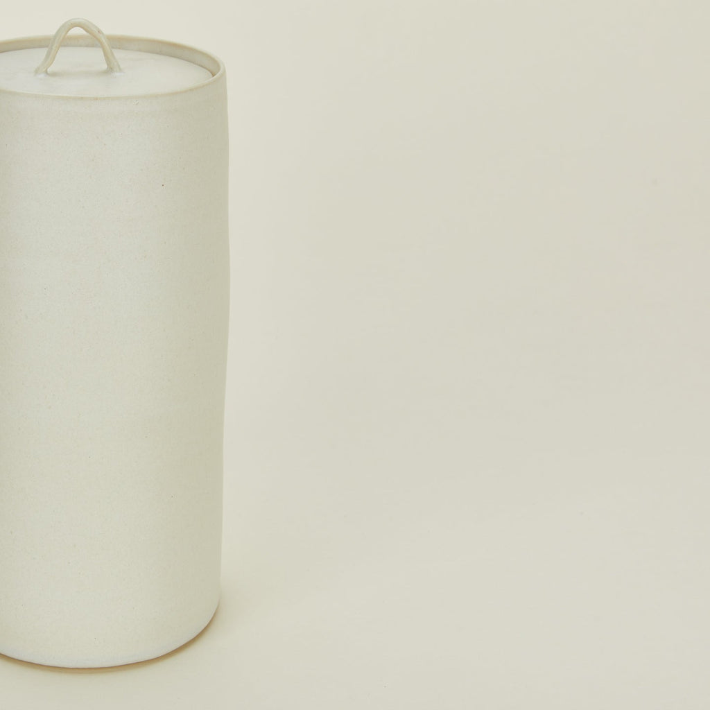 Detailed view of Tracie Hervey tall lidded jar