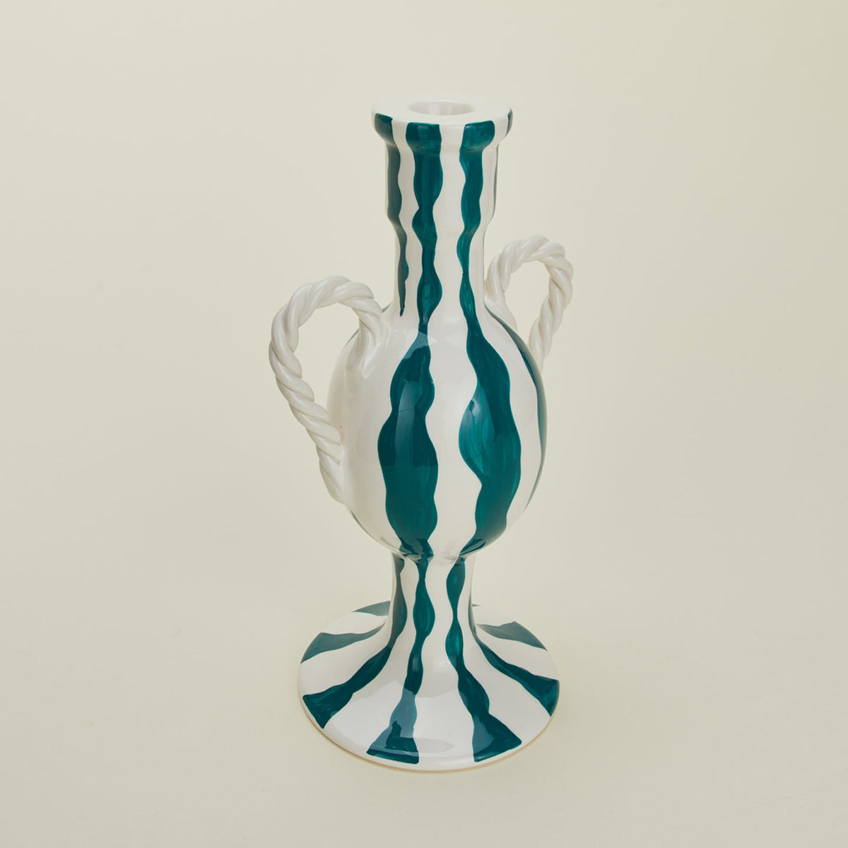 Striped Ceramic Candle Holder - Blue Squiggle