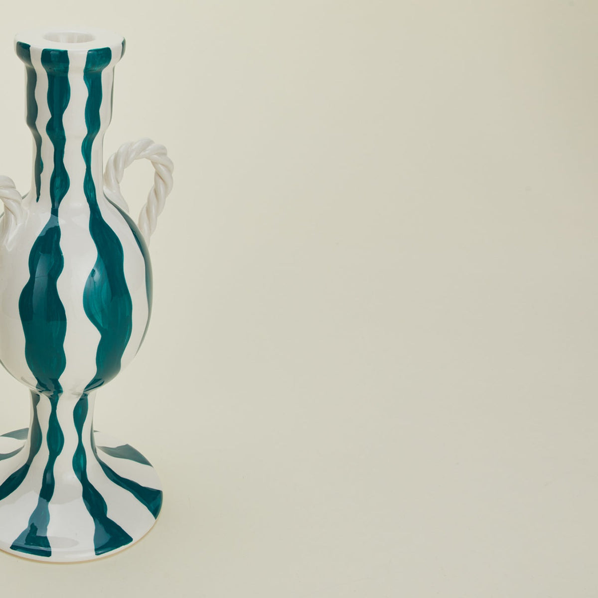 Striped Ceramic Candle Holder - Blue Squiggle