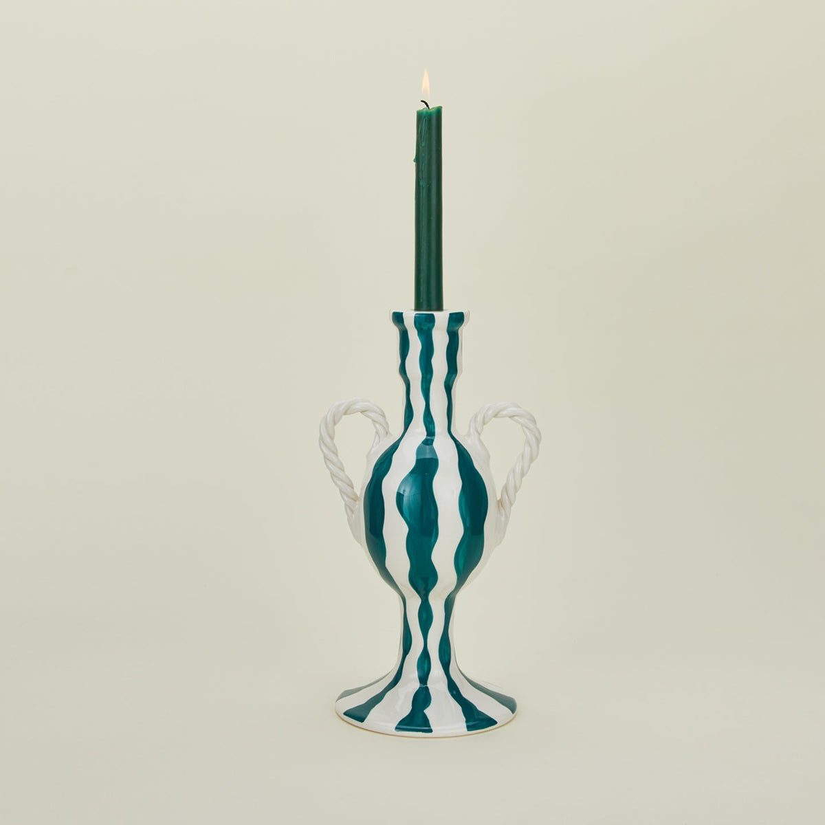 Striped Ceramic Candle Holder - Blue Squiggle
